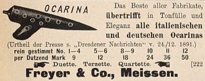Freyer & Co ocarinas ad Zeitschrift für Instrumentenbau 1892